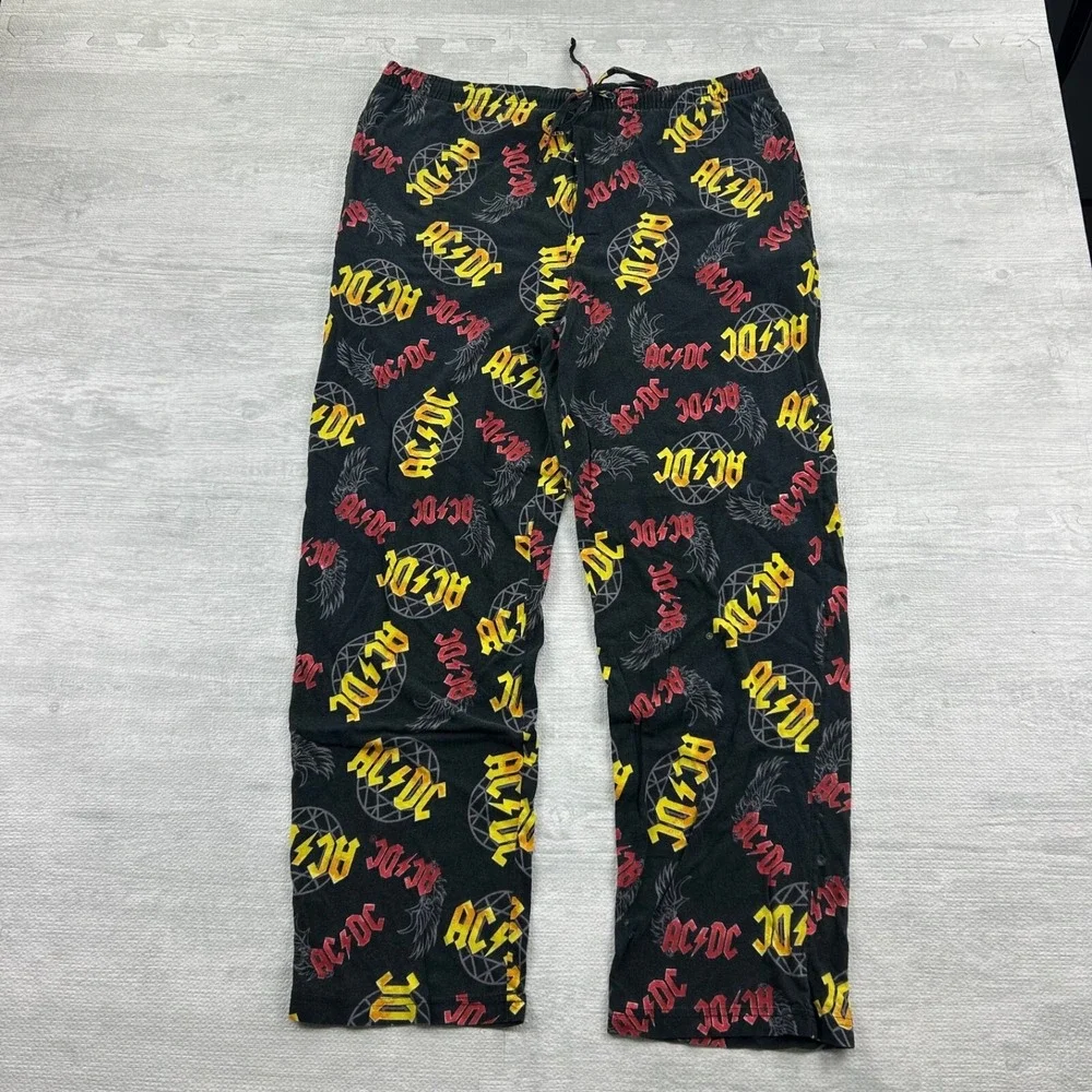 Vintage ACDC Sweatpants‎ Size 34x28.5 Black Pajamas Rock Band Concert